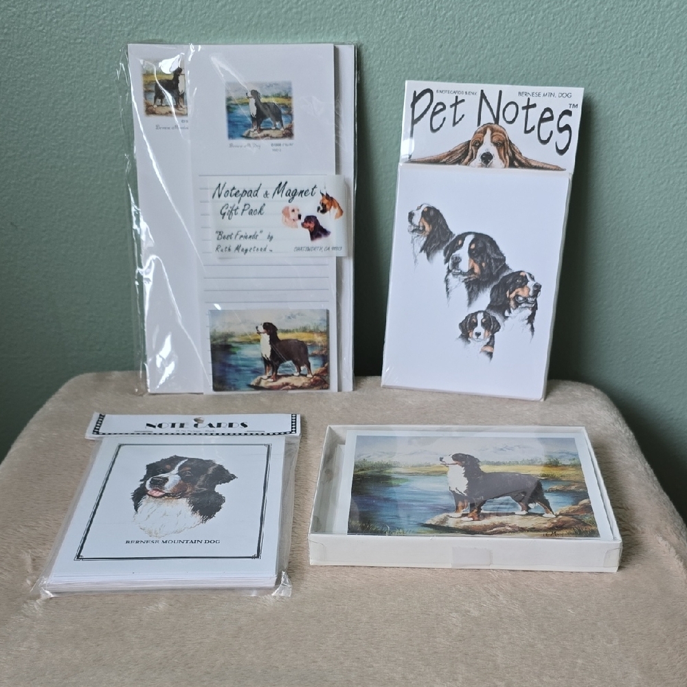 Bernese Mountain Dog Themed Stationery, Blank Notcards, Notepads & Magnet, NWT